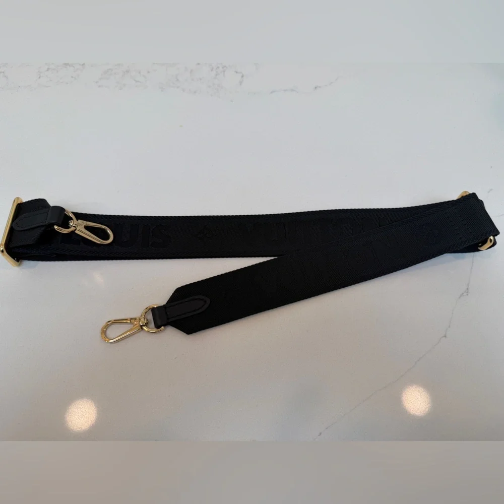 RARE! NEW Louis Vuitton Black Nylon Adjustable Strap with Gold Hardware